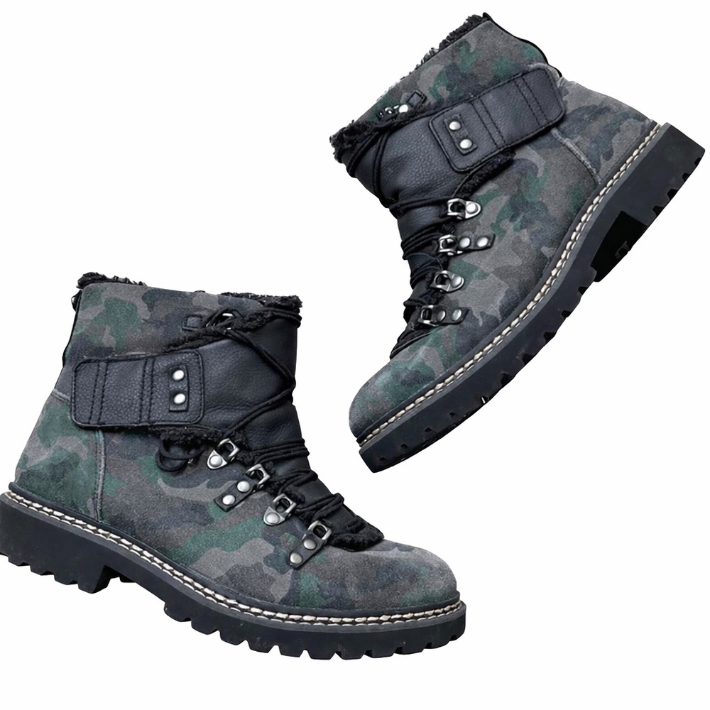 EARTH Kodiac Glacier Camo Suede Shearling Lace Up Combat Winter Boots Size 8